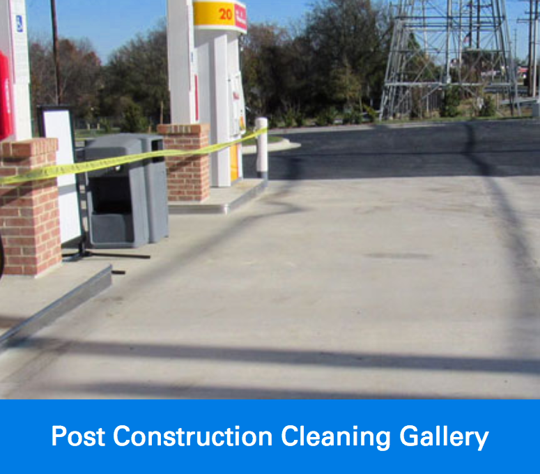 Power washing gas station with text Post Construction Cleaning Gallery